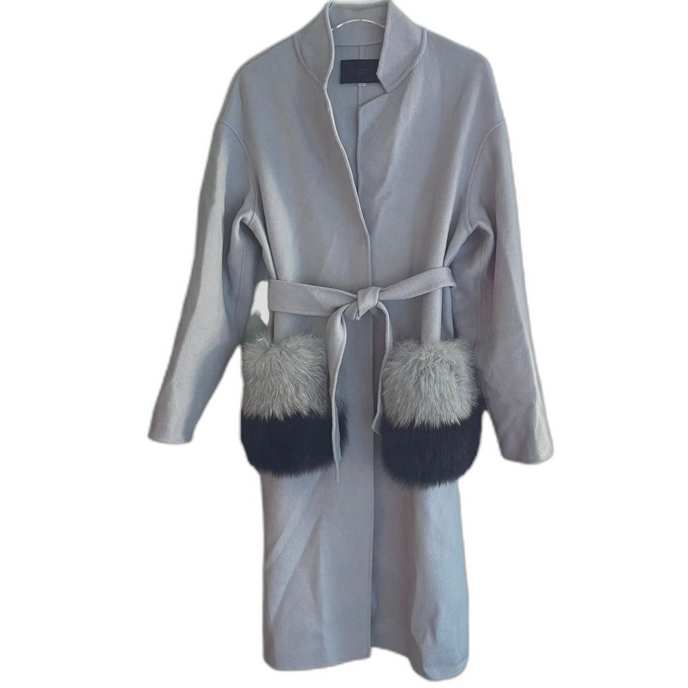 Annabelle Fox Fur Pockets Belted Australian Wool Coat S
